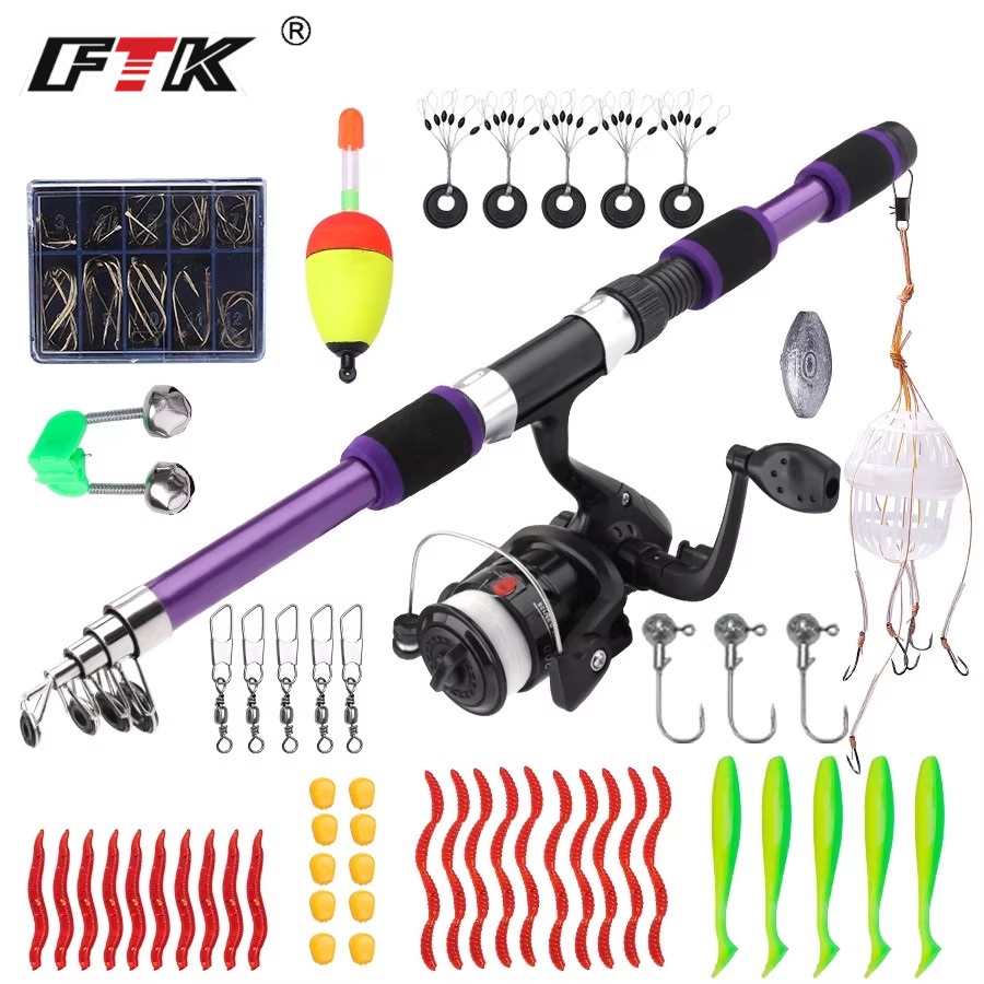 Fishing Rod Carbon Fiber - FTK-carrete de caña de pescar giratorio
